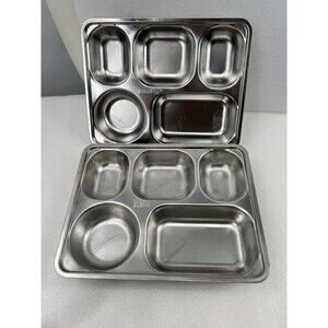 Set of 2 Vintage Aluminum Metal Divided Cafeteria Heavy Lunch Trays Lot SUS304
